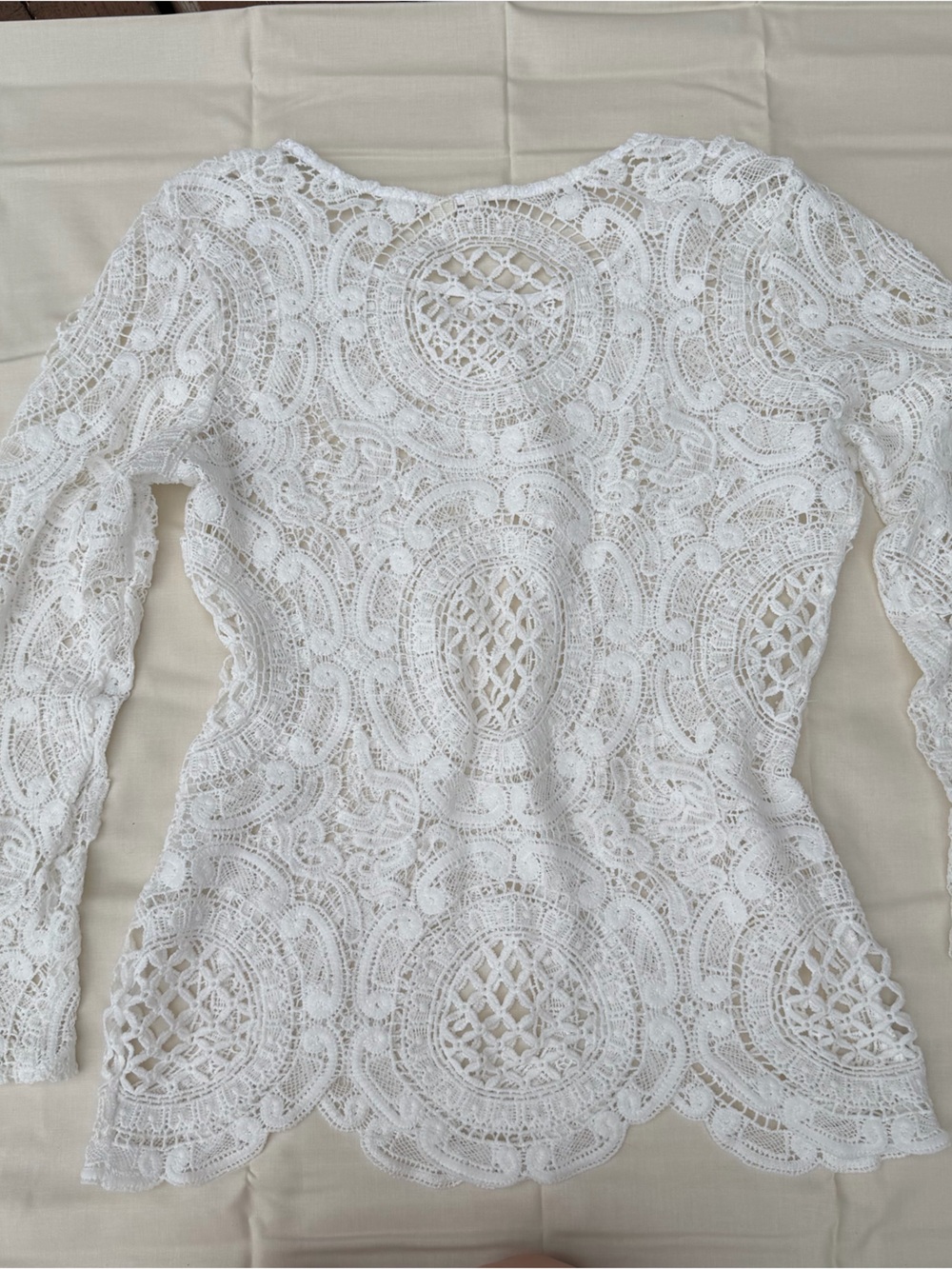 Y2K White Crochet Lace Long-Sleeve Women's Top